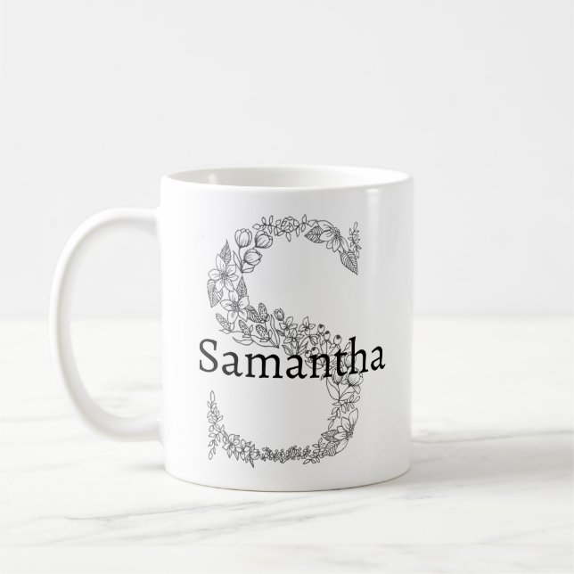 Monogramm Letter S Schwarz-weiß Botanischer Flor Kaffeetasse (Links)