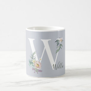 Monogramm Letter W Floral Personalisiert Kaffeetasse