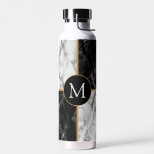 Monogramm Letter Water Flasche Schwarz-weißer Marm