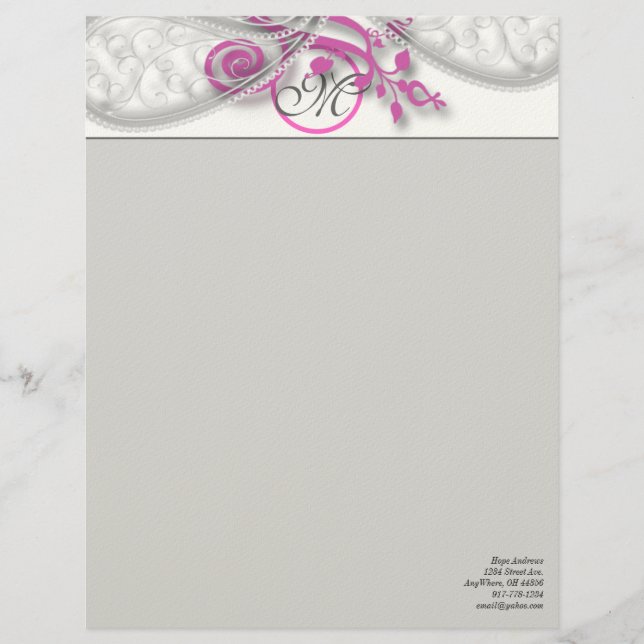 Monogramm Letterhead Gray und Himbeere Briefbogen (Vorderseite)