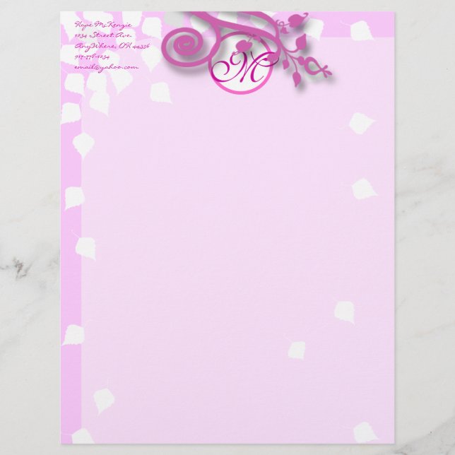 Monogramm Letterhead Lavendel, Rosa und Himbeere Briefbogen (Vorderseite)