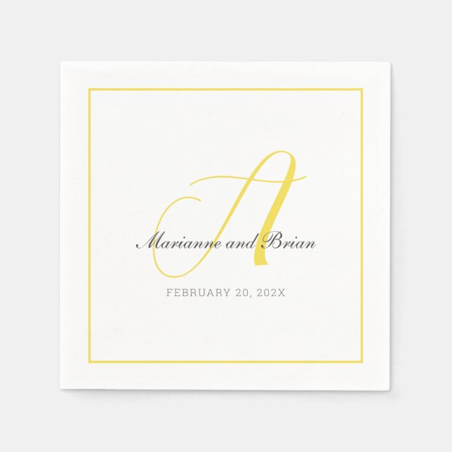 Monogramm leuchtend Gelb und Grau Napkins Serviette (Vorderseite)