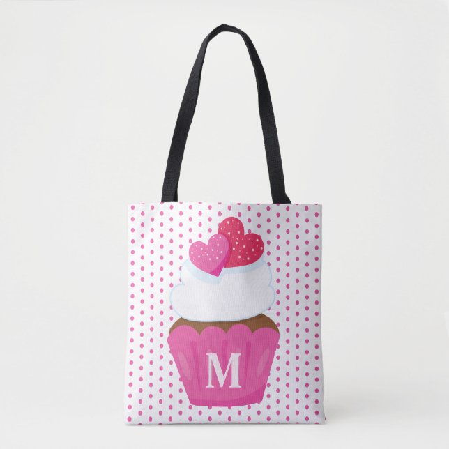 Monogramm Liebe Herz Cupcake Polka Dot Valentine (Vorderseite)