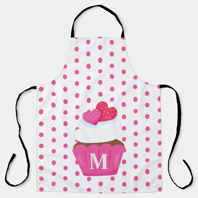 Monogramm Liebe Herz Cupcake Polka Dot Valentine Schürze (Vorderseite)