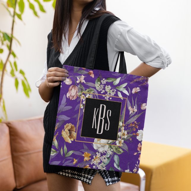 Monogramm, Lila 1600er Jahre Kunst Florals Tote Ta (Von Creator hochgeladen)