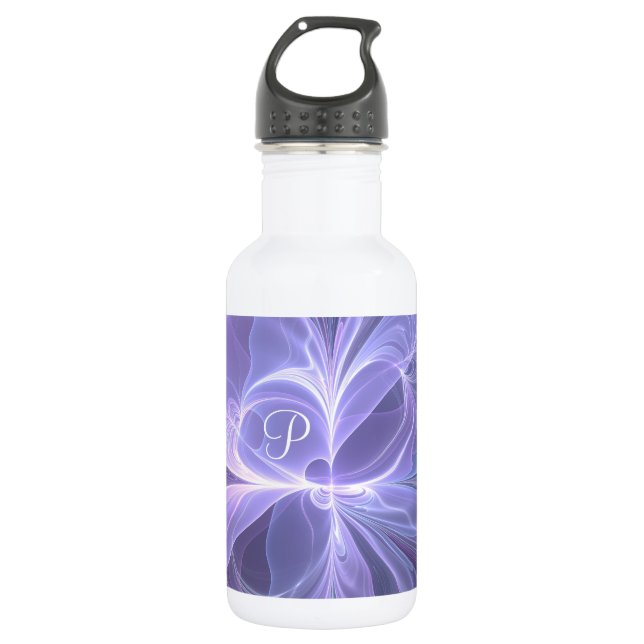 Monogramm Lila Abstrakt Modernes Fraktal Edelstahlflasche (Vorderseite)