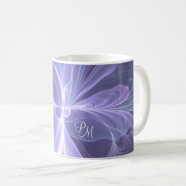 Monogramm Lila Abstrakt Modernes Fraktal Tasse (VorderseiteRechts)