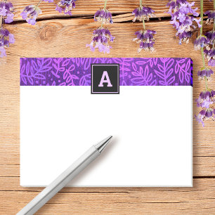 Monogramm lila Blattbotanisches Muster fett modern Post-it Klebezettel