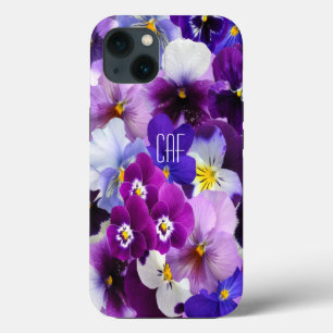 Monogramm lila blau weiße Stiefmütterchen Blumen Case-Mate iPhone Hülle