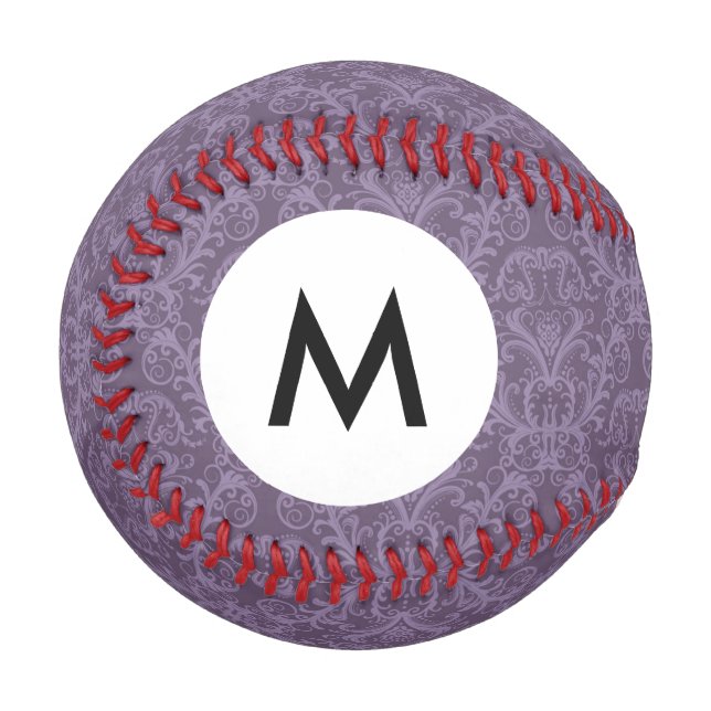 Monogramm lila Blumentapete 2 Baseball (Vorderseite Links)