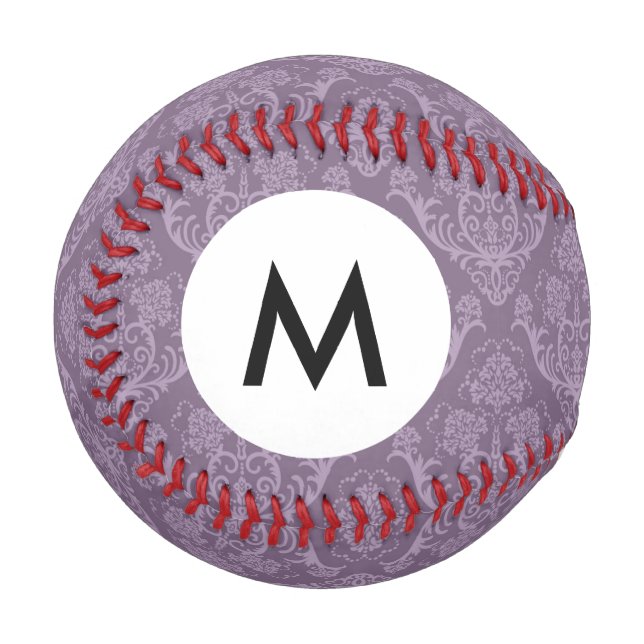 Monogramm Lila Blumentapete Baseball (Vorderseite Links)