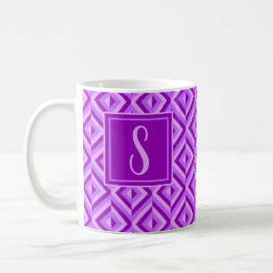 Monogramm Lila Dreitondiamantmuster Kaffeetasse