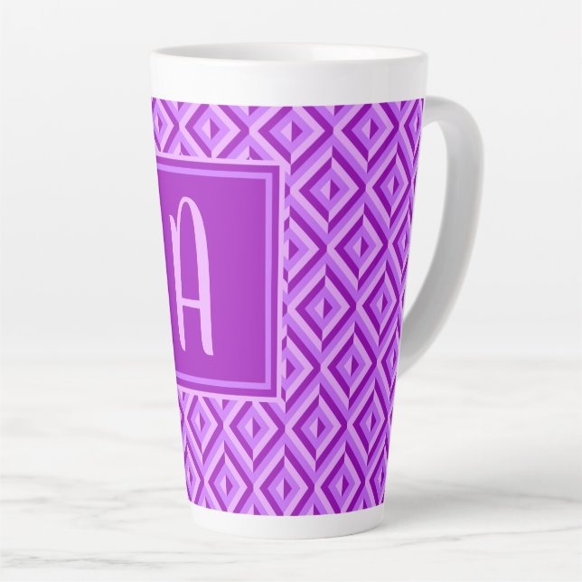 Monogramm Lila Dreitondiamantmuster Milchtasse (Rechte Ecke)