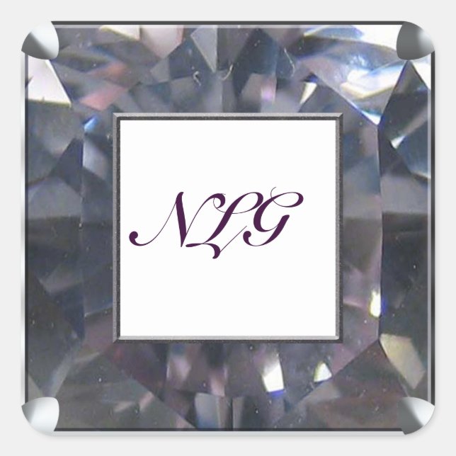 Monogramm Lila-Edelstein Quadratischer Aufkleber (Vorderseite)