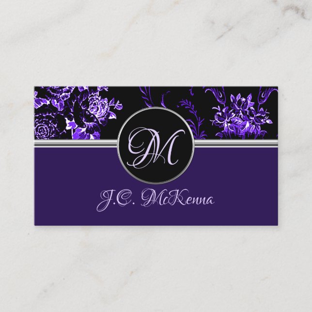 Monogramm Lila florale Visitenkarte 2 (Vorderseite)