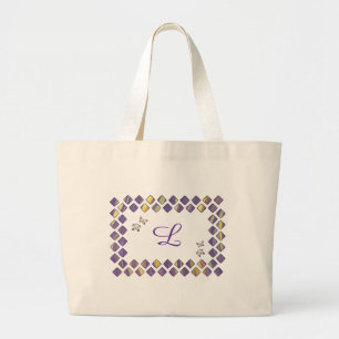 Monogramm lila, Gelbe Diamanten und Schmetterlinge Jumbo Stoffbeutel