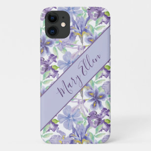 Monogramm lila-gelbe Iris Blumenmuster Aquarell   Case-Mate iPhone Hülle