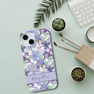 Monogramm lila-gelbe Iris Blumenmuster Aquarell Case-Mate iPhone Hülle