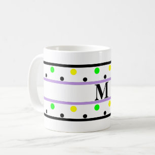 Monogramm Lila-Gelbgrüne Polka-Punkte Kaffeetasse