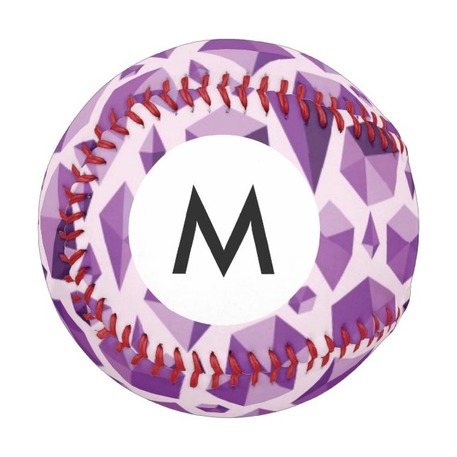 Monogramm Lila geometrische Juwelenformen Baseball (Vorderseite Links)