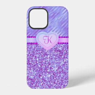 Monogramm lila Glitter Herz 2-Ton iPhone 12 Hülle
