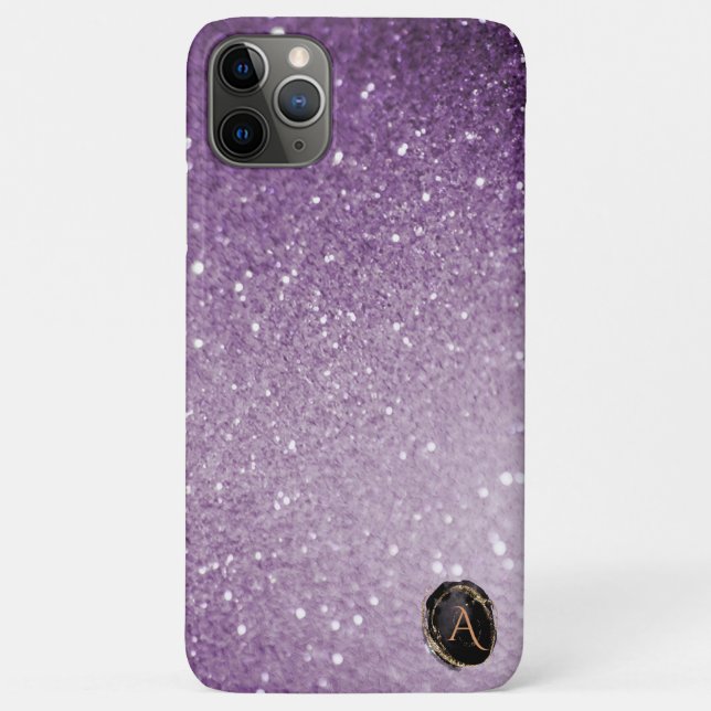 *~* Monogramm Lila Gradient Ombre Glitzer Case-Mate iPhone Hülle (Rückseite)