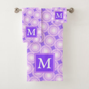 Monogramm lila Kreismuster Badhandtuch Set