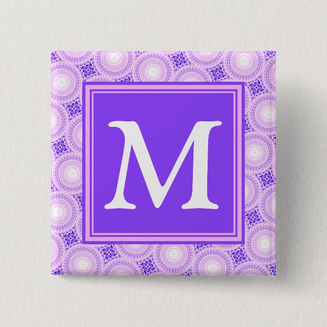 Monogramm lila Kreismuster Button (Vorderseite)