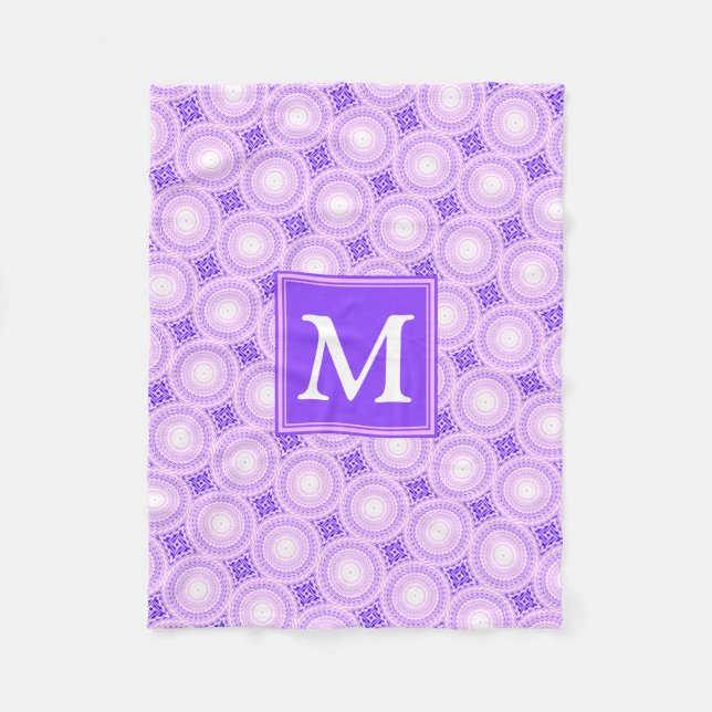 Monogramm lila Kreismuster Fleecedecke (Vorderseite)