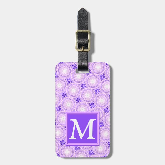 Monogramm lila Kreismuster Gepäckanhänger (Vorderseite vertikal)