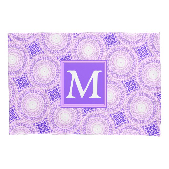 Monogramm lila Kreismuster Kissenbezug (Vorderseite)