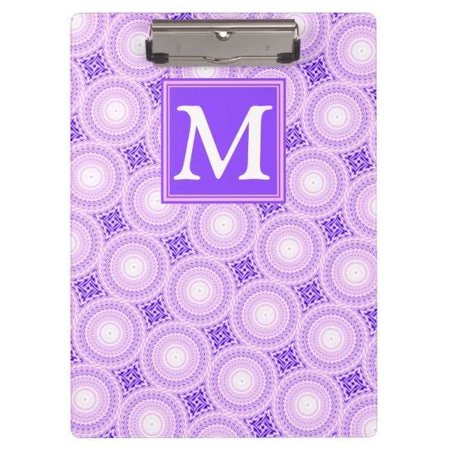 Monogramm lila Kreismuster Klemmbrett (Vorderseite)