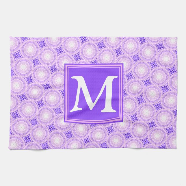 Monogramm lila Kreismuster Küchentuch (Horizontal)
