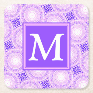 Monogramm lila Kreismuster Rechteckiger Pappuntersetzer