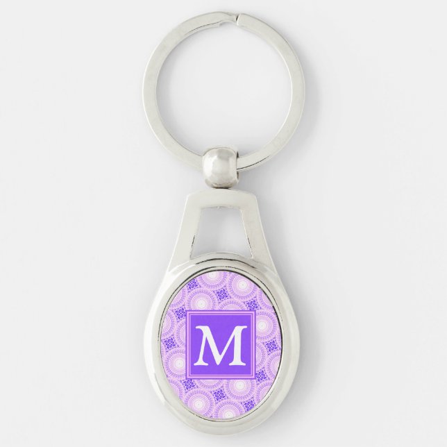 Monogramm lila Kreismuster Schlüsselanhänger (Vorderseite)