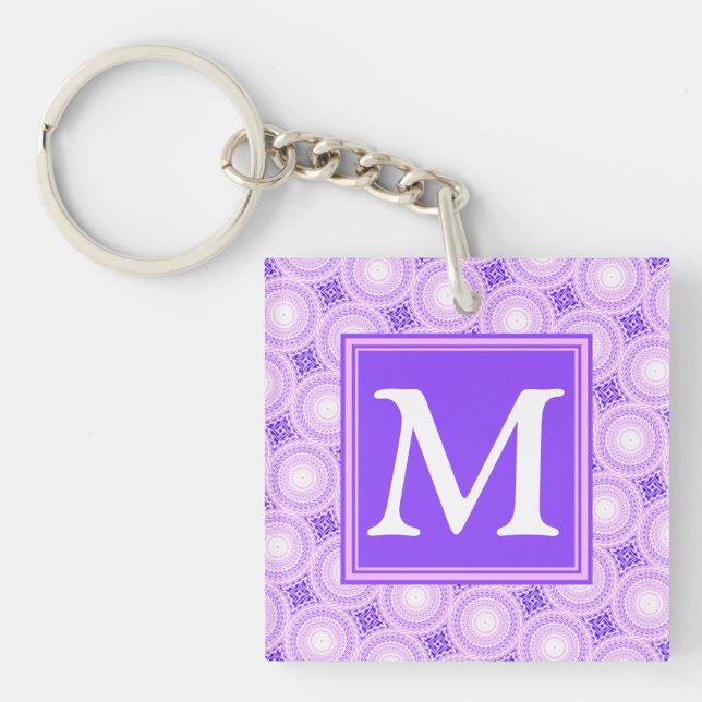 Monogramm lila Kreismuster Schlüsselanhänger (Vorderseite)