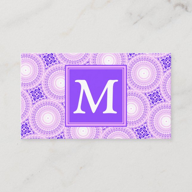 Monogramm lila Kreismuster Visitenkarte (Vorderseite)