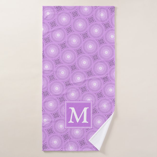 Monogramm-Lila-lila Kreismuster Badehandtuch (Badehandtuch)