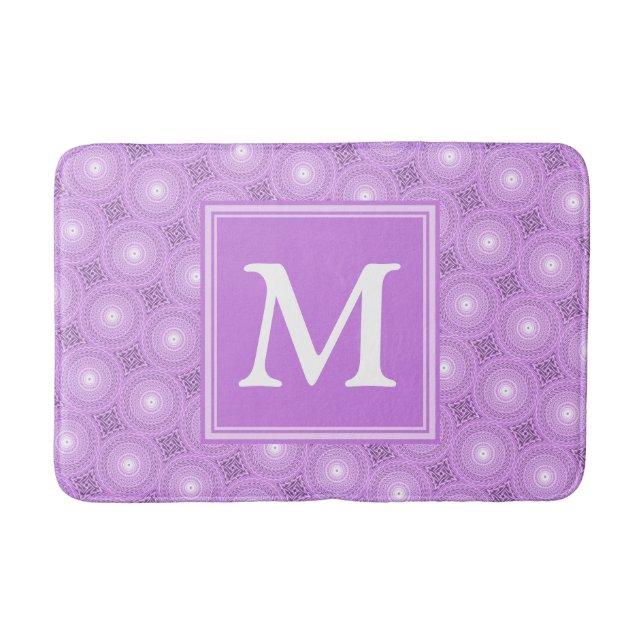 Monogramm-Lila-lila Kreismuster Badematte (Vorderseite)