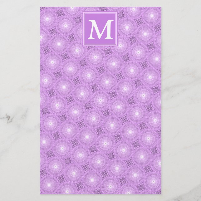 Monogramm-Lila-lila Kreismuster Briefpapier (Vorderseite)