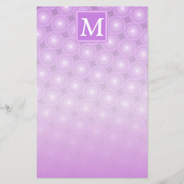Monogramm-Lila-lila Kreismuster Briefpapier (Vorderseite)
