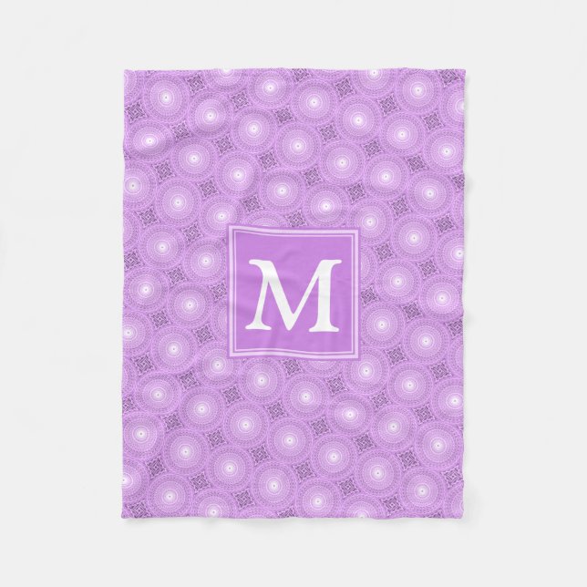 Monogramm-Lila-lila Kreismuster Fleecedecke (Vorderseite)