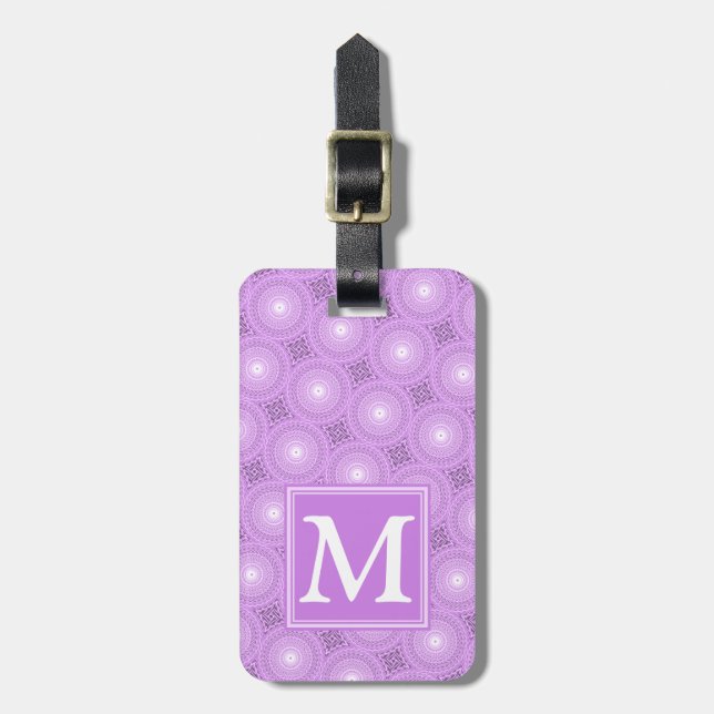 Monogramm-Lila-lila Kreismuster Gepäckanhänger (Vorderseite vertikal)