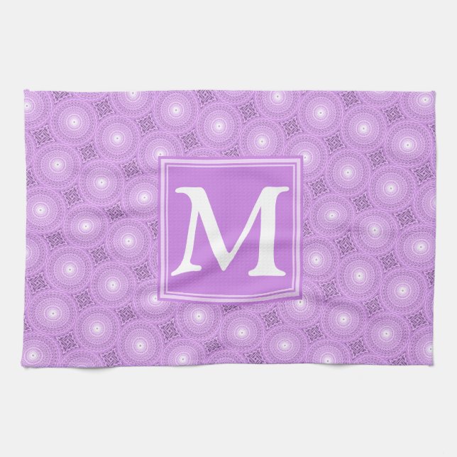 Monogramm-Lila-lila Kreismuster Handtuch (Horizontal)