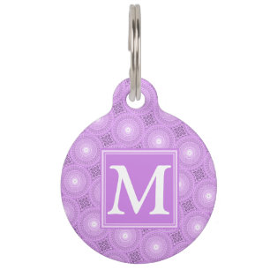 Monogramm-Lila-lila Kreismuster Haustiermarke