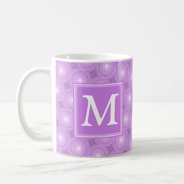 Monogramm-Lila-lila Kreismuster Kaffeetasse (Links)