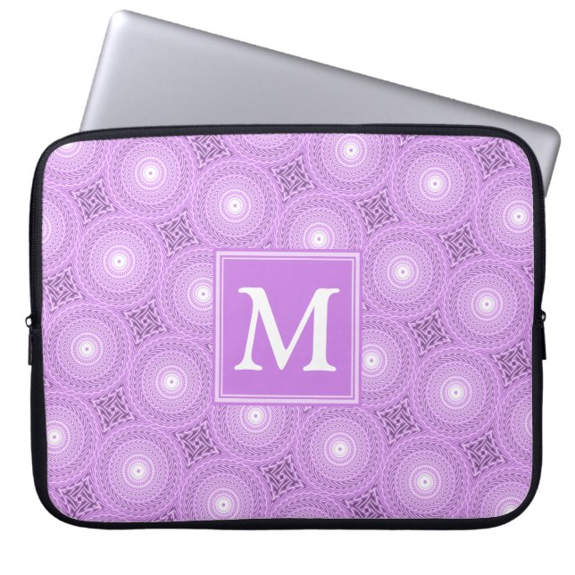 Monogramm-Lila-lila Kreismuster Laptopschutzhülle (Vorderseite)
