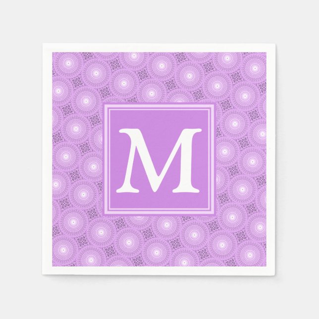 Monogramm-Lila-lila Kreismuster Serviette (Vorderseite)