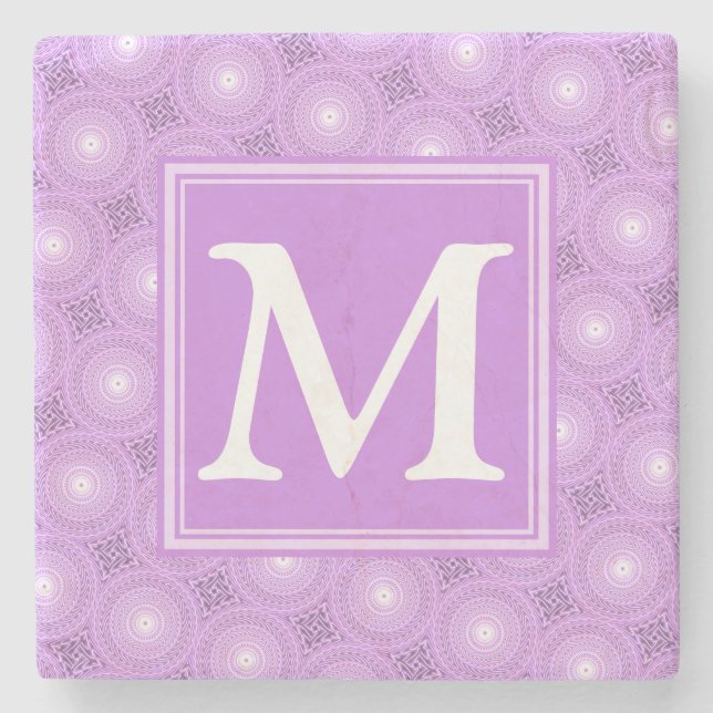 Monogramm-Lila-lila Kreismuster Steinuntersetzer (Vorderseite)