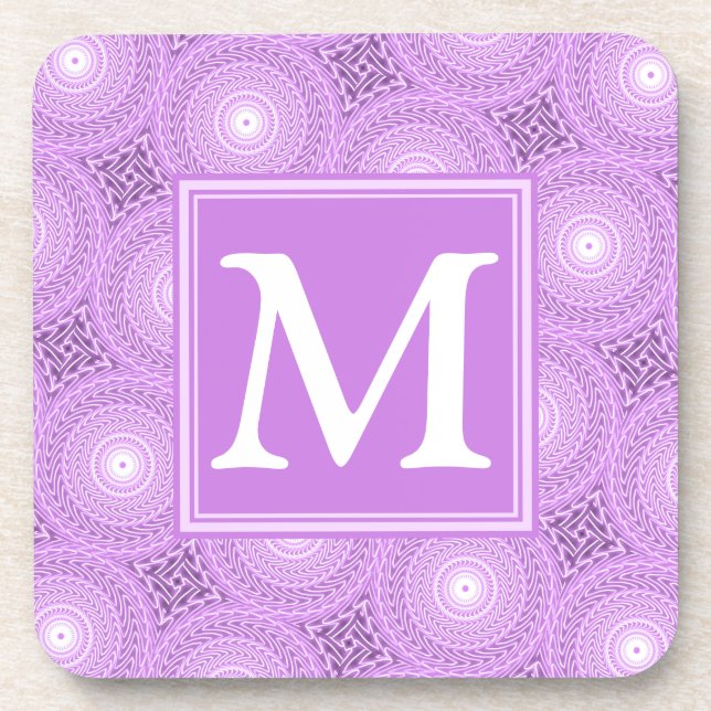 Monogramm-Lila-lila Kreismuster Untersetzer (Vorderseite)